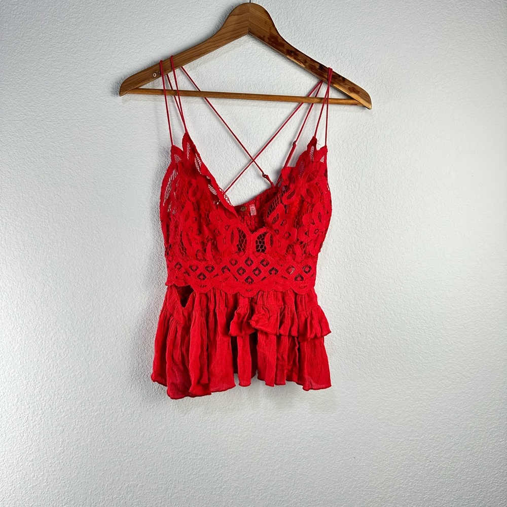 Free People Adella Camisole‎ Cherry Red Sz M